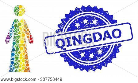 Spectrum Vibrant Vector Lady Mosaic For Lgbt, And Qingdao Unclean Rosette Seal. Blue Seal Contains Q