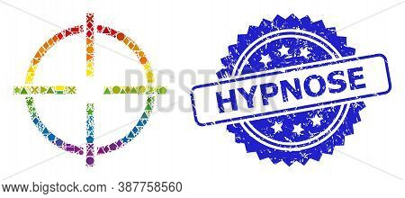 Bright Colored Vector Target Mosaic For Lgbt, And Hypnose Unclean Rosette Stamp Seal. Blue Stamp Sea