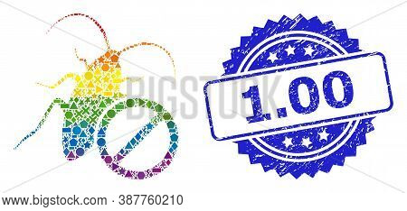 Bright Vibrant Vector No Cockroach Mosaic For Lgbt, And 1.00 Textured Rosette Seal Print. Blue Stamp