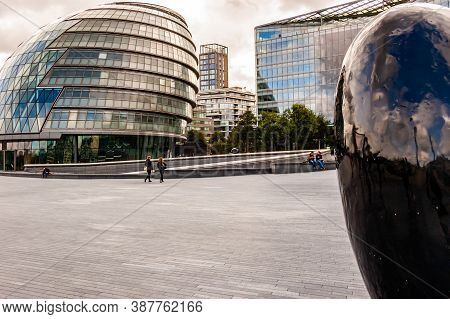 London, United Kingdom - September 14, 2017: City Hall Black Egg Sculpture Located On Riverside Prom