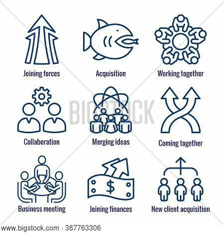 Companies Merging Together, One Buying Out The Other & Icon Set Banner