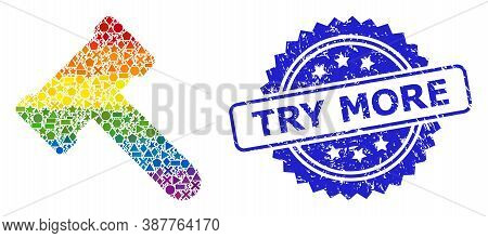 Rainbow Colored Vector Hammer Collage For Lgbt, And Try More Scratched Rosette Watermark. Blue Stamp