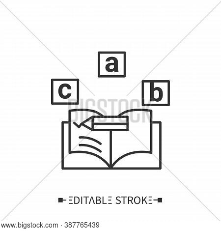 Homework Book Line Icon. Exercise Book. Education Materials. Remote Learning. Foreign Languages Lear