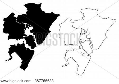 Mombasa County And City (republic Of Kenya, Coast Province) Map Vector Illustration, Scribble Sketch
