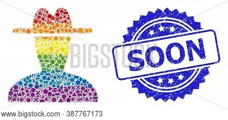 Spectrum Vibrant Vector Peasant Persona Mosaic For Lgbt, And Soon Scratched Rosette Stamp Seal. Blue