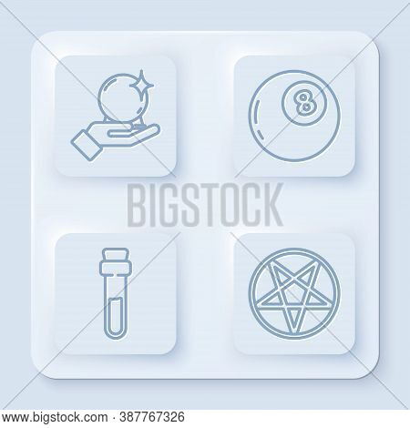 Set Line Magic Ball On Hand, Magic Ball Of Predictions, Bottle With Love Potion And Pentagram In A C