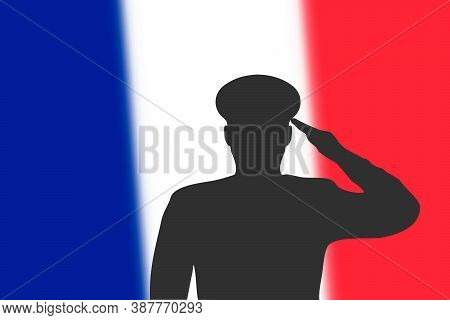 Solder Silhouette On Blur Background With France Flag.