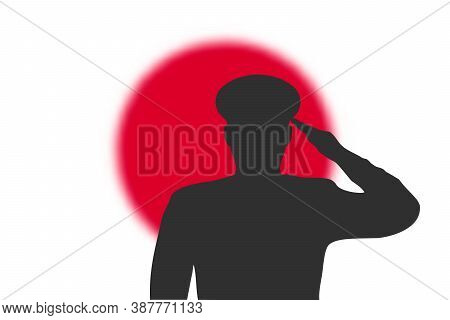 Solder Silhouette On Blur Background With Japan Flag.