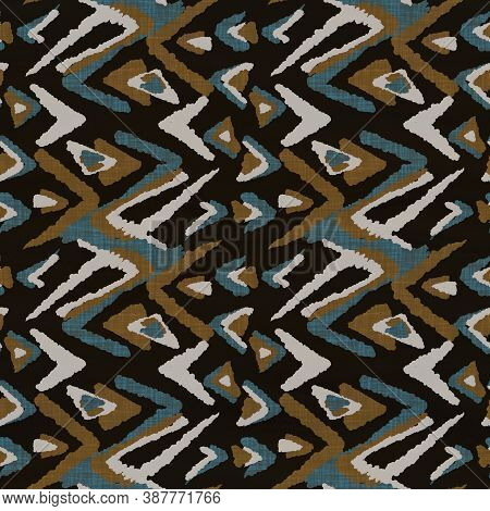 Seamless Dark Blockprint Linen Background. Moody Watercolor Wash Texture. Mid Century 50s Soft Furni