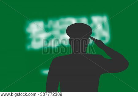 Solder Silhouette On Blur Background With Saudi Arabia Flag.
