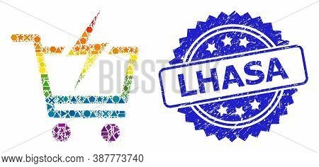 Rainbow Colored Vector Instant Shopping Collage For Lgbt, And Lhasa Corroded Rosette Seal Imitation.