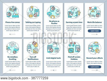 Screen Addiction Reducing Onboarding Mobile App Page Screen With Concepts Set. Phone-free, Off-scree