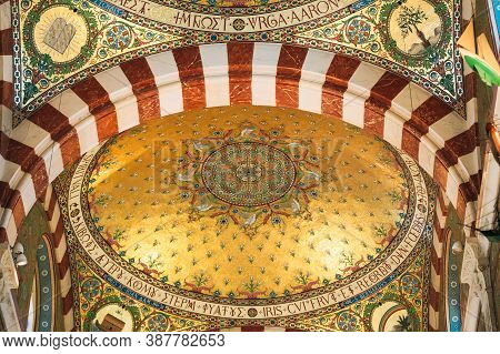 Marseille, France - June 30, 2015: Interior In Catholic Basilica Notre Dame De La Garde Church. Arch