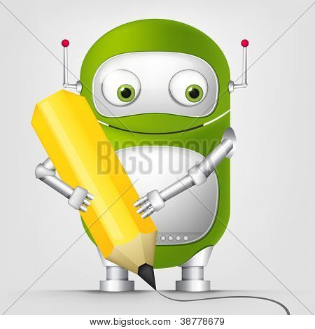 Cartoon karakter schattig Robot geïsoleerd op grijze achtergrond met kleurovergang. Schrijver. Vector EPS 10.