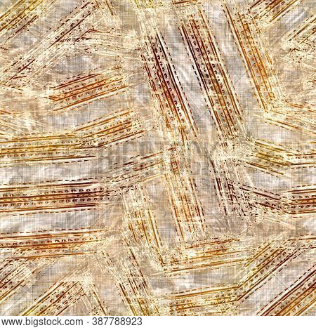Seamless Modern Sepia Brown Blockprint Collage Print. Grunge Watercolor Texture Background. Worn Mot