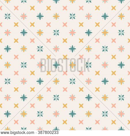 Neutral Pastel Pattern Design In Shades Of Yellow, Blue And Pink On Off-white Background. Little Col