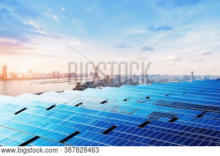 Solar Panel(solar Cell) With The Cloud On Sky, Solar Energy Panel Photovoltaic Cell, Hot Climate Cau