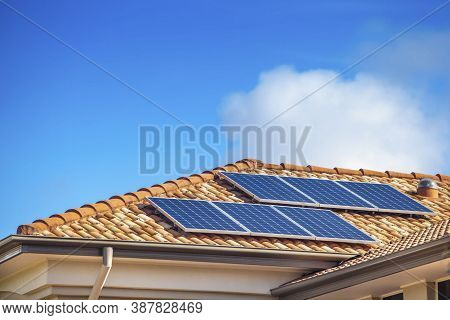 Solar Panel(solar Cell) With The Cloud On Sky, Solar Energy Panel Photovoltaic Cell, Hot Climate Cau