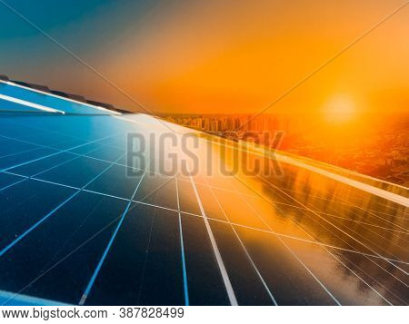 Solar Panel(solar Cell) With The Cloud On Sky, Solar Energy Panel Photovoltaic Cell, Hot Climate Cau
