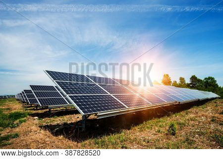 Solar Panel(solar Cell) With The Cloud On Sky, Solar Energy Panel Photovoltaic Cell, Hot Climate Cau