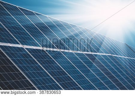 Solar Panel(solar Cell) With The Cloud On Sky, Solar Energy Panel Photovoltaic Cell, Hot Climate Cau