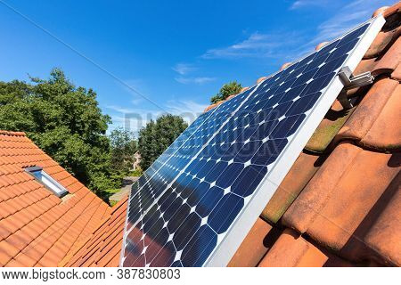 Solar Panel(solar Cell) With The Cloud On Sky, Solar Energy Panel Photovoltaic Cell, Hot Climate Cau