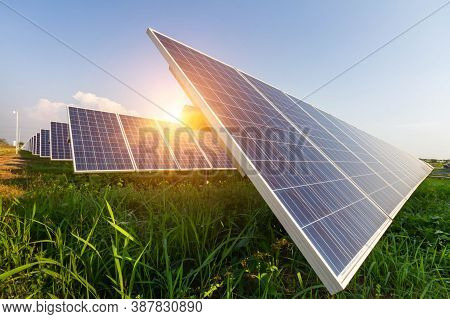Solar Panel(solar Cell) With The Cloud On Sky, Solar Energy Panel Photovoltaic Cell, Hot Climate Cau