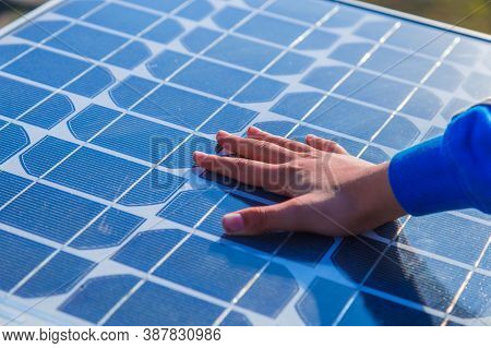 Solar Panel(solar Cell) With The Cloud On Sky, Solar Energy Panel Photovoltaic Cell, Hot Climate Cau