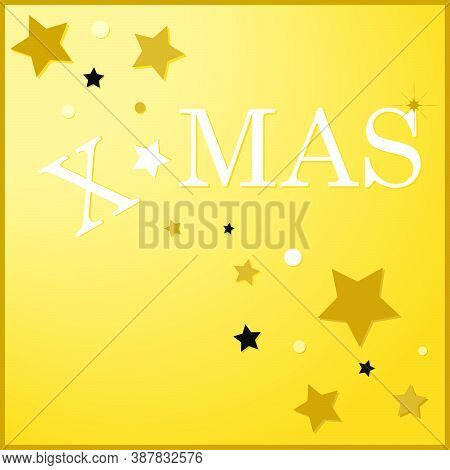 Vector Christmas Postcard. Xmas Inscription Decorated With Golden And Black Stars, Сonfetti.