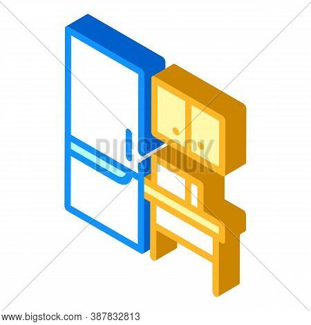 Coworking Litchen Furniture Isometric Icon Vector Illustration