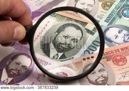 Mozambican Metical In A Magnifying Glass A Business Background