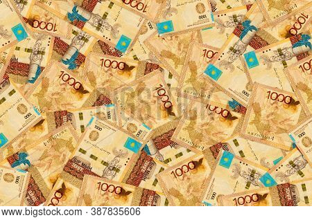 1000 Kazakhstani Tenge Bills Lies In Big Pile. Rich Life Conceptual Background