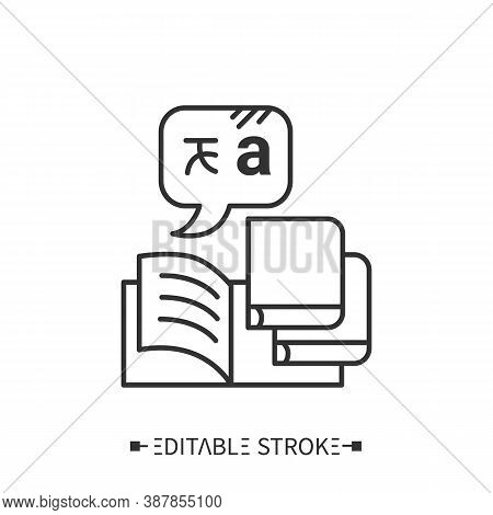 Language Library Line Icon. Education Literature, Methodist Materials. Foreign Languages Learning Me