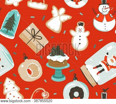 Hand Drawn Vector Abstract Fun Stock Flat Merry Christmas, And Happy New Year Time Cartoon Festive S