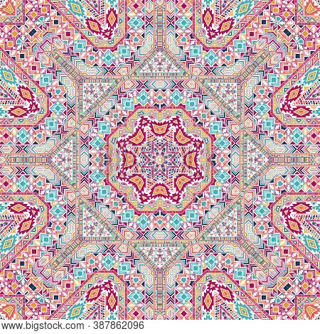 Magic Seamless Pattern Of Simple Geometry Shapes Structure. Ethnic African Motif. Packaging Print. S