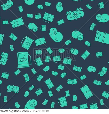 Set Bio Fuel, Oil Railway Cistern, Petrol Or Gas Station And Barrel Oil Leak On Seamless Pattern. Ve