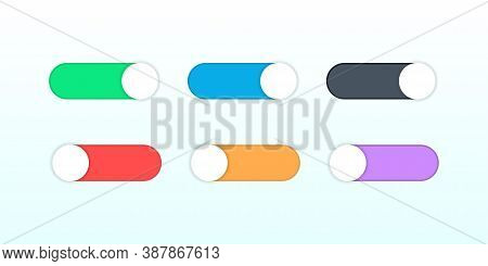 On And Off Switch Toggle. Shutdown Switcher Button. Colorful Set Of Round Toggle. Active And Inactiv