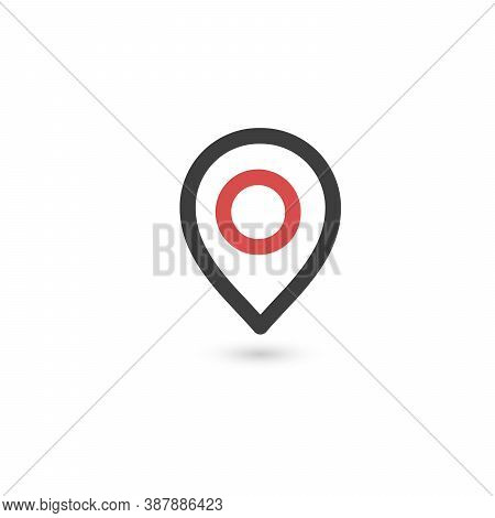 Map Pin Sign Location Icon With Oval Gray Shadow In Simple Flat Style. Stock Vector Illustration Iso