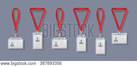 Professional Identification Card Holders With Laces. Blank Plastic Access Badge, Name Tag Holder Wit