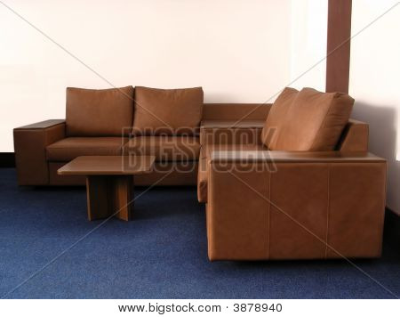 Office Leather Sofa On Turn Blue Floor