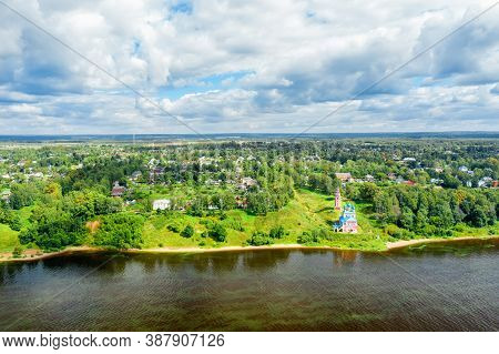 Top View Of The Romanovskaya Side Of The City Of Tutaev And The Kazan-transfiguration Church On The 