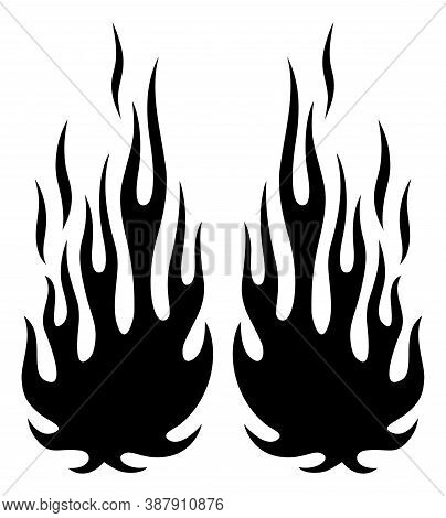 Tribal Flames Silhouette Vector Art Isolated On White Background. Can Be Used For Hotrod And Muscle 