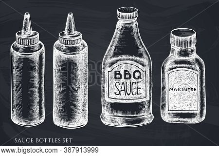Vector Set Of Hand Drawn Chalk Sauce Bottles Stock Illustration