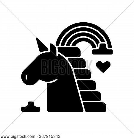 Rainbow Unicorn Black Glyph Icon. Worldwide Pride Symbol. Lgbtq Community Self Identification Sign. 