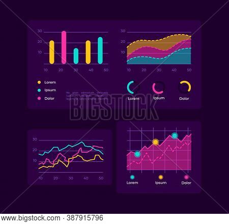 Progress Charts Ui Elements Kit. Curves And Bar In Graphs. Infographics Isolated Vector Icon, Bar An