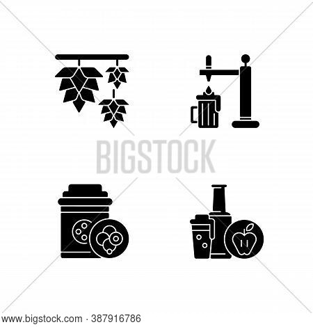 Beer Drink Black Glyph Icons Set On White Space. Herbal Hops For Brewing Alcohol. Fermentation For B