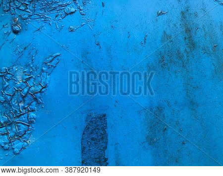 Texture In Blue. Bright, Matte Surface. There Is A Patch On The Texture, Old Texture With Damaged Pa