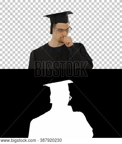 Young Graduated Man Coughing, Suffering An Illness, Alpha Channe
