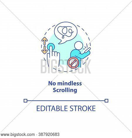 No Mindless Scrolling Concept Icon. Smartphone Dependence Reducing Idea Thin Line Illustration. Brea