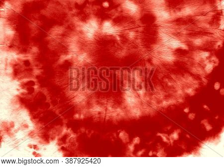 Red Dyeing Pattern. Abstract Circular Kaleidoscope. Artistic Shirt. Psychedelic Grunge Design. Tye D